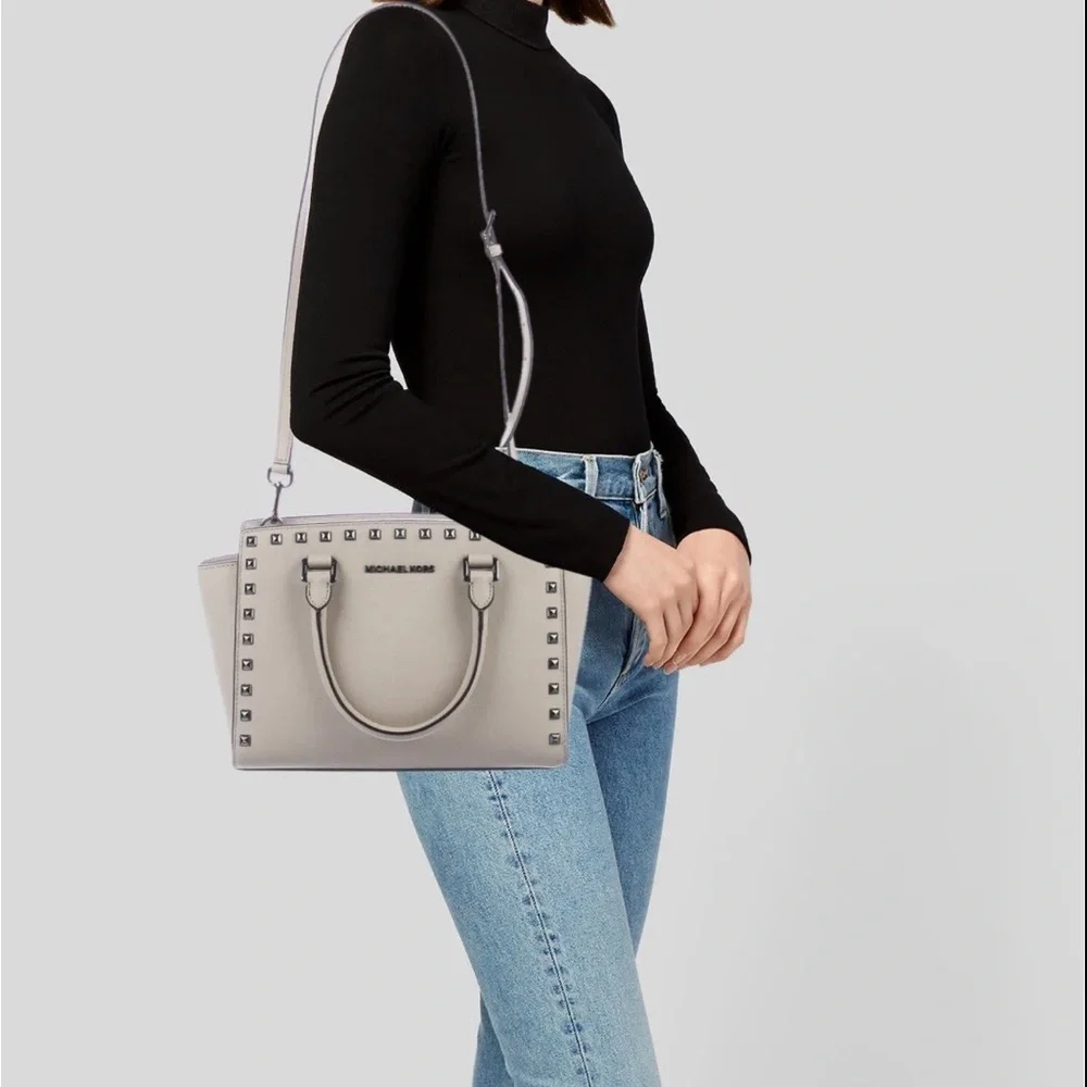 Michael Kors Gray/Very light Pink Studded Satchel